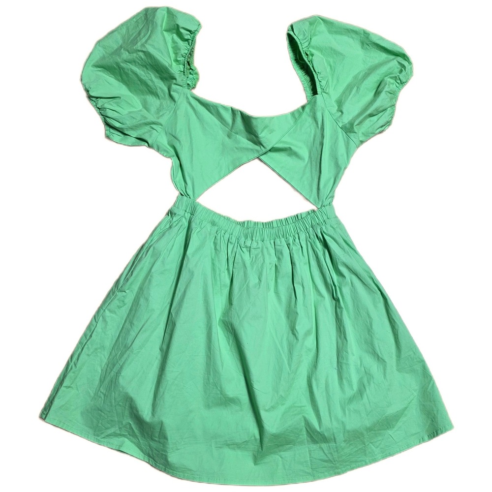 Victoria + Sophia Cutout A Line Dress Women's Size S Green Cotton Puff Sleeve‎